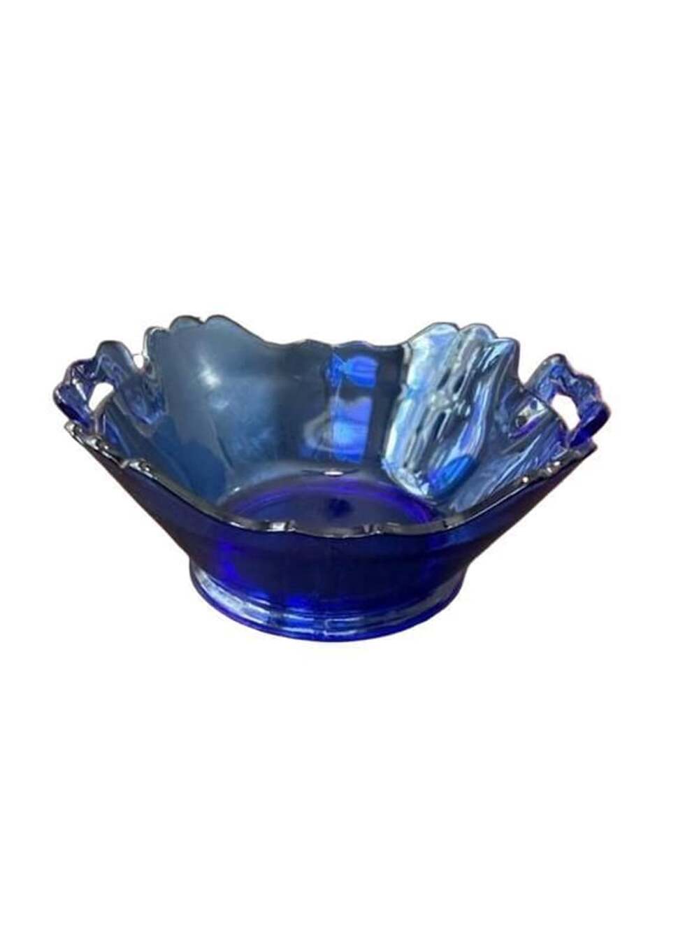 Vintage L.E. Smith Cobalt Blue Glass Mt. Pleasant Handled Bowl Gorgeous!